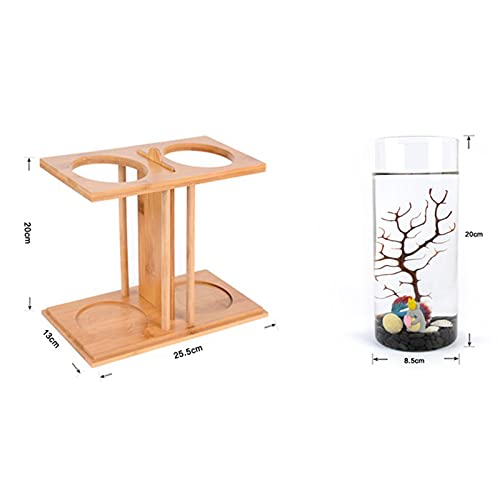 Creative Bamboo and Wood Ecological Fish Tank Dual Glass Desktop Mini DIY Goldfish Betta Fish Tank Aquarium Small Fish Tank