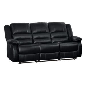 pemberly row 19" transitional faux leather double reclining sofa in black