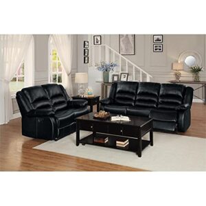 Pemberly Row 19" Transitional Faux Leather Double Reclining Sofa in Black