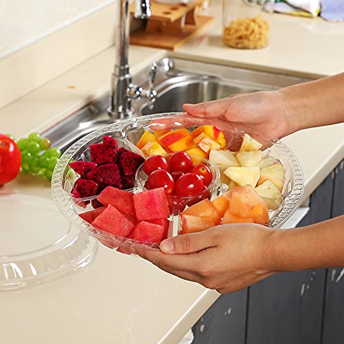 10 Pieces Appetizer Serving Trays with Lids Party Veggie Fruit Snack Trays with Lid Disposable Compartment Serving Platters Vegetable Salad Food Serving Containers (Clear,10.4 x 10.4 x 2 Inch)