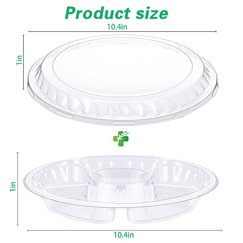 10 Pieces Appetizer Serving Trays with Lids Party Veggie Fruit Snack Trays with Lid Disposable Compartment Serving Platters Vegetable Salad Food Serving Containers (Clear,10.4 x 10.4 x 2 Inch)