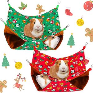 2 pieces christmas ferret hammock guinea pig rat hammock hanging pet hammock printed santa claus ferret bed small animal hamster hammock for rabbit squirrel playing, green, red (large)