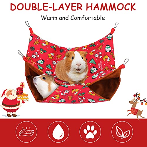 2 Pieces Christmas Ferret Hammock Guinea Pig Rat Hammock Hanging Pet Hammock Printed Santa Claus Ferret Bed Small Animal Hamster Hammock for Rabbit Squirrel Playing, Green, Red (Large)