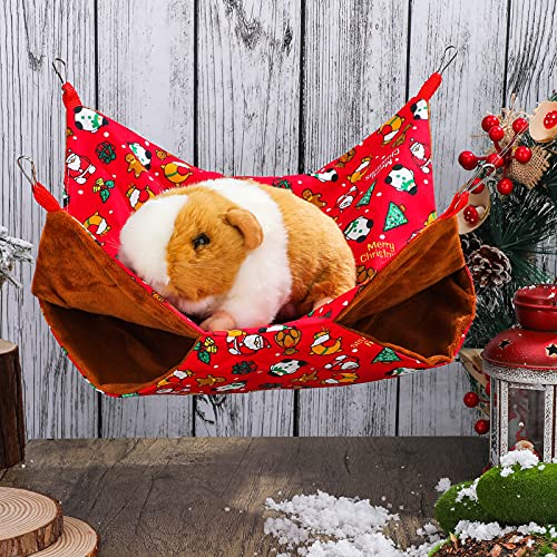 2 Pieces Christmas Ferret Hammock Guinea Pig Rat Hammock Hanging Pet Hammock Printed Santa Claus Ferret Bed Small Animal Hamster Hammock for Rabbit Squirrel Playing, Green, Red (Large)