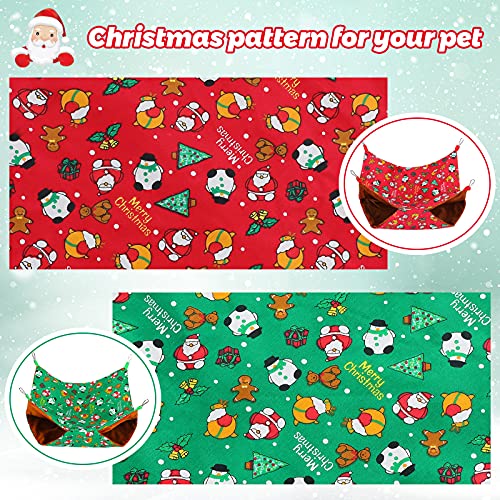 2 Pieces Christmas Ferret Hammock Guinea Pig Rat Hammock Hanging Pet Hammock Printed Santa Claus Ferret Bed Small Animal Hamster Hammock for Rabbit Squirrel Playing, Green, Red (Large)