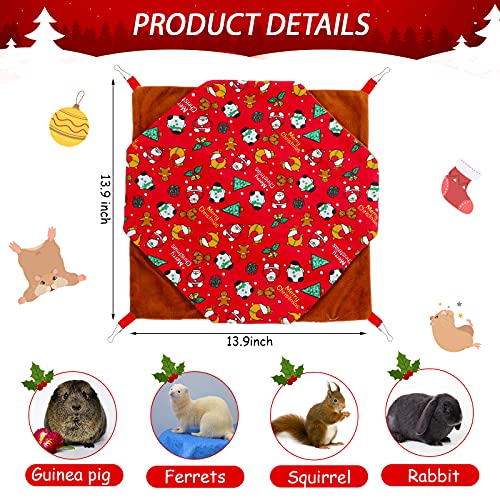 2 Pieces Christmas Ferret Hammock Guinea Pig Rat Hammock Hanging Pet Hammock Printed Santa Claus Ferret Bed Small Animal Hamster Hammock for Rabbit Squirrel Playing, Green, Red (Large)