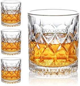 aoeoe whiskey glasses set of 4, 11 oz old fashioned glasses, bourbon glasses, premium scotch glasses, rocks glasses, cocktail glasses, clear rum glasses, bar glasses, whiskey glasses for men