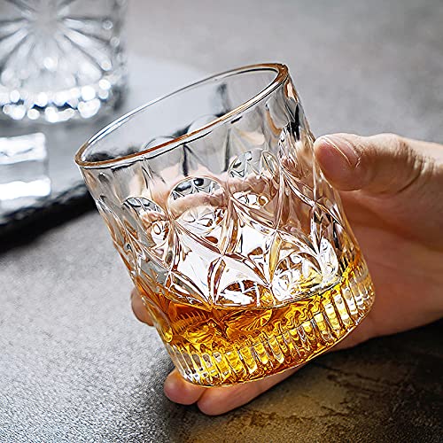 Aoeoe Whiskey Glasses Set of 4, 11 OZ Old Fashioned Glasses, Bourbon Glasses, Premium Scotch Glasses, Rocks Glasses, Cocktail Glasses, Clear Rum Glasses, Bar Glasses, Whiskey Glasses for Men