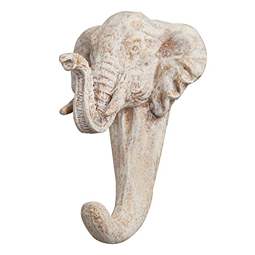 47th & Main Whitewashed Decorative Wall Hook, 4.72" Long, Elephant