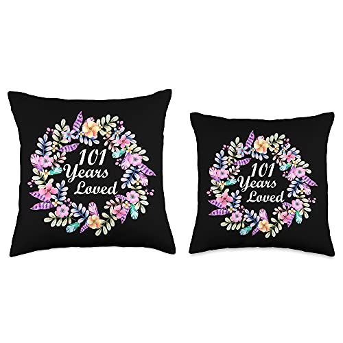 Men Women 101th Birthday Gift Mom Grandma 101 Years Old Floral Design 101th Birthday Throw Pillow, 16x16, Multicolor