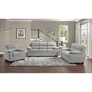 Pemberly Row Plush Channel Tufted Sofa with Pillow Top Arms, Textured Fabric Upholstered 3 Seater Couch for Living Room Home Office, Light Gray