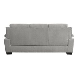 Pemberly Row Plush Channel Tufted Sofa with Pillow Top Arms, Textured Fabric Upholstered 3 Seater Couch for Living Room Home Office, Light Gray