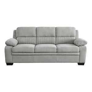 Pemberly Row Plush Channel Tufted Sofa with Pillow Top Arms, Textured Fabric Upholstered 3 Seater Couch for Living Room Home Office, Light Gray