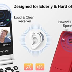 Easyfone Prime-A1 Pro 4G Big Button Flip Cell Phone for Seniors | Easy-to-Use | Clear Sound | SOS Button w/GPS | 1500mAh Battery | Unlocked (T-Mobile&MVNOs) | Charging Dock (Red)