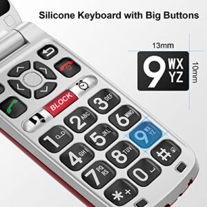 Easyfone Prime-A1 Pro 4G Big Button Flip Cell Phone for Seniors | Easy-to-Use | Clear Sound | SOS Button w/GPS | 1500mAh Battery | Unlocked (T-Mobile&MVNOs) | Charging Dock (Red)