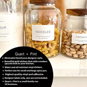 QUART + PINT 134 Kitchen Pantry Labels for Containers. Minimalist Preprinted Farmhouse Style. White Sticker Black Text. Waterproof Stickers. Organization Label for Jars Canisters & Storage Bins