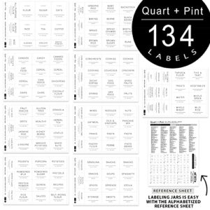 QUART + PINT 134 Kitchen Pantry Labels for Containers. Minimalist Preprinted Farmhouse Style. White Sticker Black Text. Waterproof Stickers. Organization Label for Jars Canisters & Storage Bins