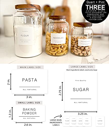 QUART + PINT 134 Kitchen Pantry Labels for Containers. Minimalist Preprinted Farmhouse Style. White Sticker Black Text. Waterproof Stickers. Organization Label for Jars Canisters & Storage Bins