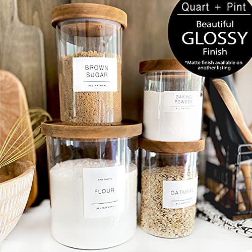 QUART + PINT 134 Kitchen Pantry Labels for Containers. Minimalist Preprinted Farmhouse Style. White Sticker Black Text. Waterproof Stickers. Organization Label for Jars Canisters & Storage Bins