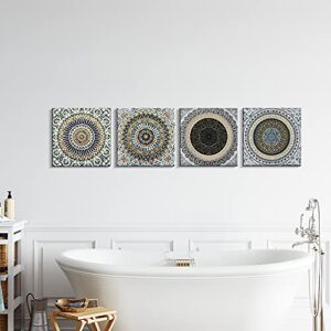 Bathroom Decor Boho Canvas Wall Art 4 Panel Mandala Canvas Print Artwork for Living Room Bedroom Decoration (12"x12"x4, B)