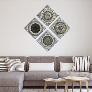 Bathroom Decor Boho Canvas Wall Art 4 Panel Mandala Canvas Print Artwork for Living Room Bedroom Decoration (12"x12"x4, B)