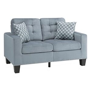 pemberly row tufted microfiber loveseat in gray