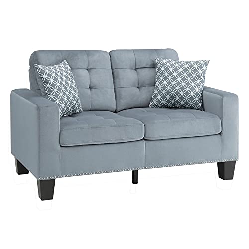 Pemberly Row Tufted Microfiber Loveseat in Gray