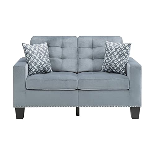 Pemberly Row Tufted Microfiber Loveseat in Gray