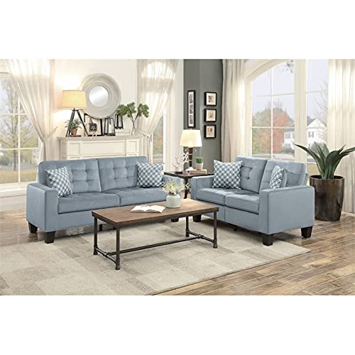 Pemberly Row Tufted Microfiber Loveseat in Gray