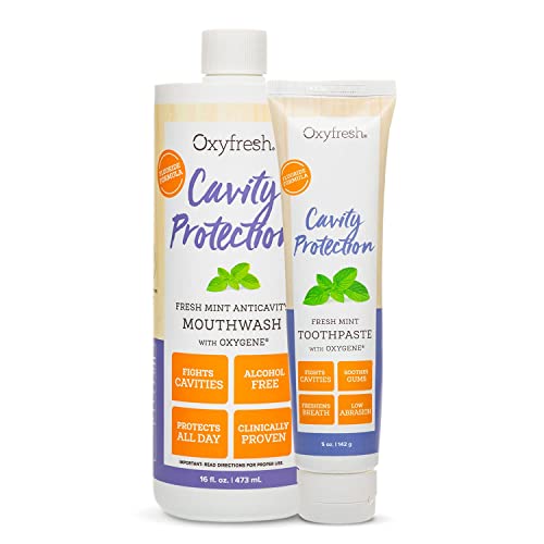 Oxyfresh Premium Cavity Protection Fluoride Mouthwash 16 oz. + Fluoride Fresh Mint Toothpaste 5 oz. | Perfect Pair for Anticavity Routine | Alcohol Free | Dye Free |