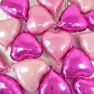 10Pcs Hot Pink Foil Heart Shaped Balloons 18 Inch Hot Pink Heart Balloons For Baby Shower Wedding Valentine Decorations Love Balloons Party Decorations