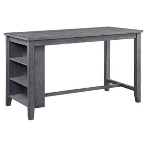 pemberly row counter height bar table with storage shelves, rustic pub table for kitchen and dining room, farmhouse dining table in distressed gray (60" l x 30" w x 36" h)
