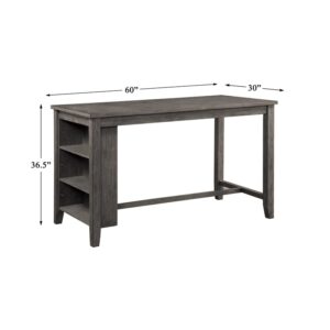 Pemberly Row Counter Height Bar Table with Storage Shelves, Rustic Pub Table for Kitchen and Dining Room, Farmhouse Dining Table in Distressed Gray (60" L x 30" W x 36" H)