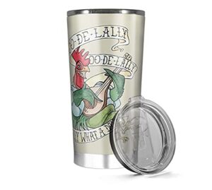 tumbler stainless steel insulated 20 30 oz alan-a-dale hot rooster tea wine oo-de-lally cold golly coffee what iced a day tattoo watercolor painting robin hood funny travel cups mugs men women, white