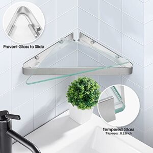 TreeGun Corner Shower Caddy, 2 Pack Glass Corner Shelf, No Drilling Glass Corner Shelf Adhesive Wall Mounted Bathroom Shelf with Aluminum Brackets