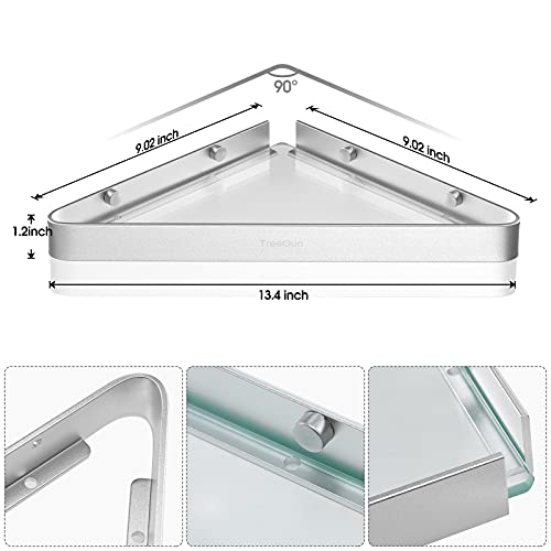 TreeGun Corner Shower Caddy, 2 Pack Glass Corner Shelf, No Drilling Glass Corner Shelf Adhesive Wall Mounted Bathroom Shelf with Aluminum Brackets