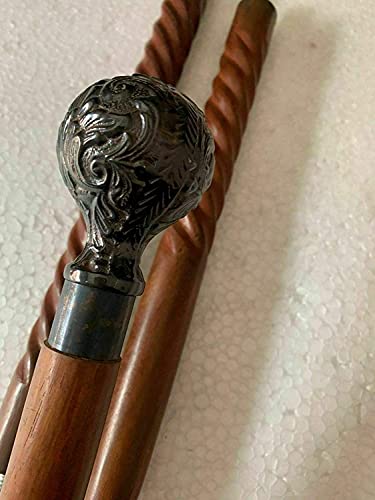 Brass Handmade Black Solid Brass Knob Design Handle Antique Style Wooden Walking Stick Cane Gift (3 Fold Wooden Walking Cane