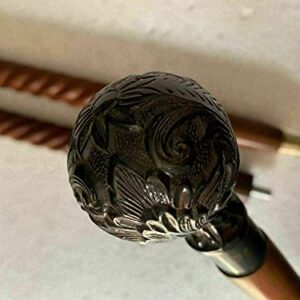 Brass Handmade Black Solid Brass Knob Design Handle Antique Style Wooden Walking Stick Cane Gift (3 Fold Wooden Walking Cane