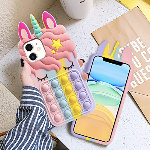 HoneyAKE Fidget Toys Phone Case for iPhone 11 Phone Case Bubble Bumper Protective Soft Silicone Shockproof Stress Reliever Pop Fun Phone Cover Shell Women Girls Case for iPhone 11 6.1 Inch, Rainbow
