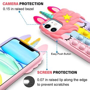 HoneyAKE Fidget Toys Phone Case for iPhone 11 Phone Case Bubble Bumper Protective Soft Silicone Shockproof Stress Reliever Pop Fun Phone Cover Shell Women Girls Case for iPhone 11 6.1 Inch, Rainbow