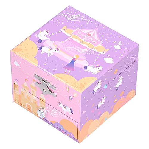 Haowecib Jewelry Box for Girls, Cute Animal Shape Fiberboard Musical Jewelry Box Birthday Gifts Bedroom Decor Musical Box with Pullout Drawer for Rings Necklaces Bracelets Earrings(B)