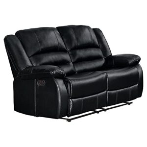 pemberly row transitional faux leather double reclining loveseat in black