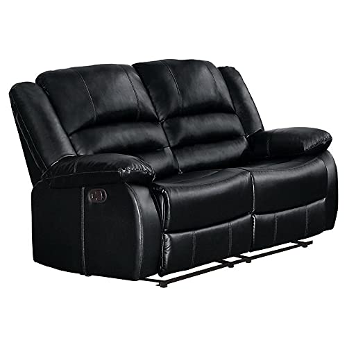 Pemberly Row Transitional Faux Leather Double Reclining Loveseat in Black