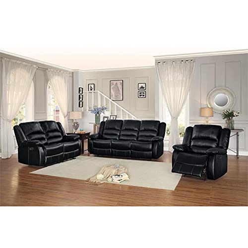 Pemberly Row Transitional Faux Leather Double Reclining Loveseat in Black