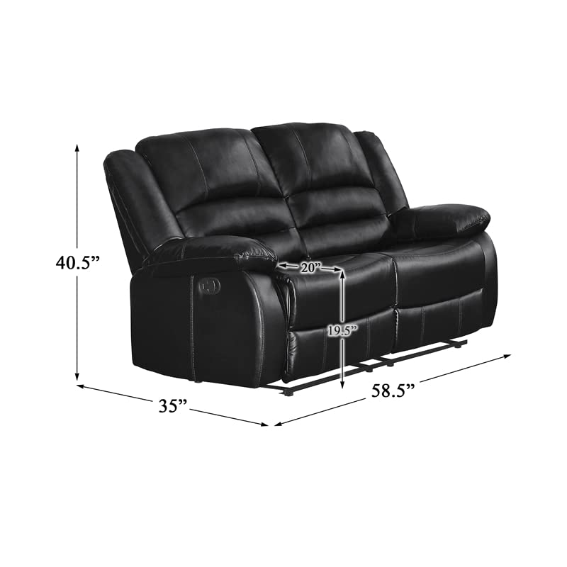 Pemberly Row Transitional Faux Leather Double Reclining Loveseat in Black