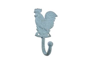 handcrafted nautical decor rustic light blue cast iron rooster hook 7"
