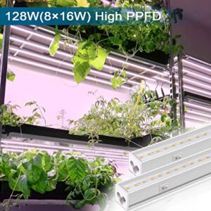 Barrina T5 Grow Lights, Full Spectrum LED Grow Lights for Indoor Plants, 3ft 128W (8 x 16W, 800W Equivalent), Grow Lights for Seed Starting, Greenhouse, Plug and Play, Pinkish White, 8-Pack