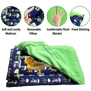 kathson Bearded Dragon Bed with Pillow and Blanket Hideout Habitat Reptile Sleeping Bed Soft Warm Sleeping Bag for Lizard Leopard Gecko Chameleons and Small Animals