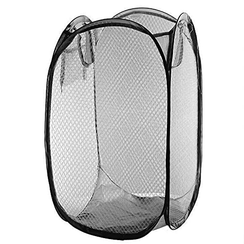 DOITOOL Dirty Clothes Basket Laundry Mesh Basket Wash Net Basket with Durable Handles Toy Clothes Tidy Storage Hamper for Home Bedroom Bathroom Black Laundry Basket