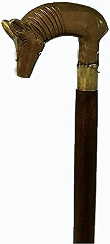 Antique Look Wooden Walking Stick Goat Head Brass Handle Cane Handmade Stick Brown Wooden Walking Cane Shaft Stick Unique Gifting Item